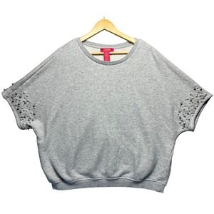 Women's Gray Pearl Embellished Dolman Sleeve Sweatshirt M Catherine Malandrino
